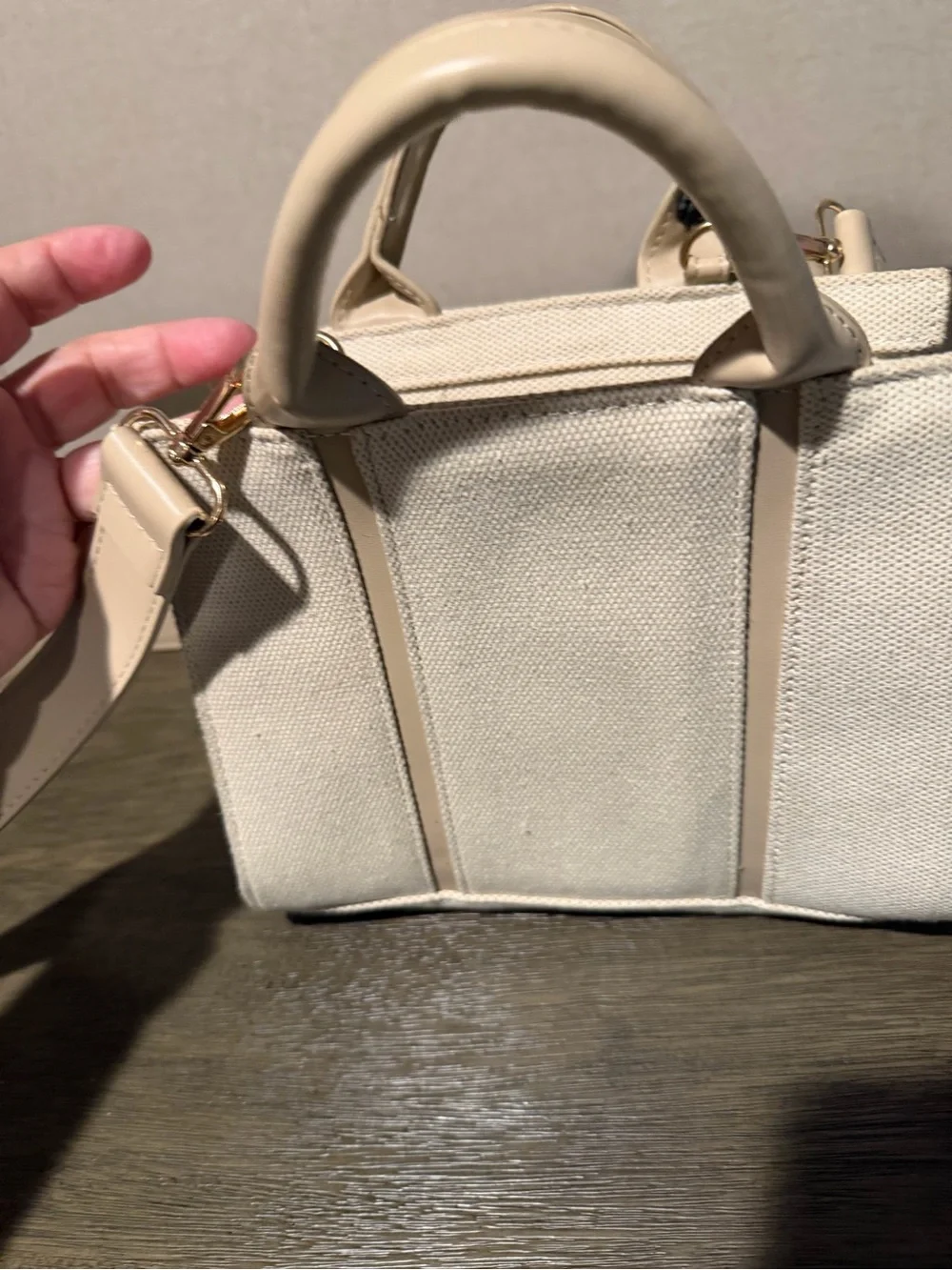 Miztique Cream Canvas & Beige Trim Satchel with Detachable Strap